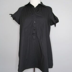 PAMELA Collezione Made In Italy Black Cold Shoulders 1/2 Buttons Top Blouse 42